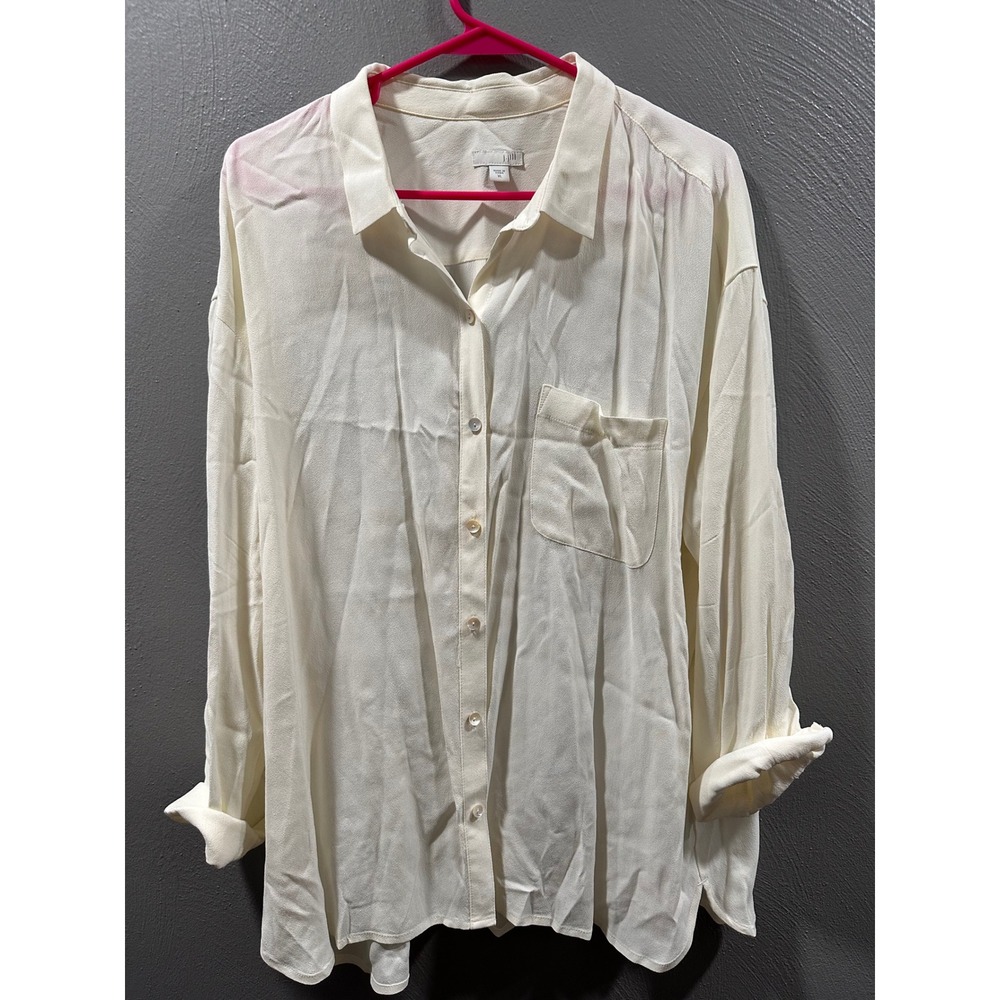 J. Jill Pure Jill Cream Rayon Crepe Button Down Blouse Long Sleeve XL Minimalist
